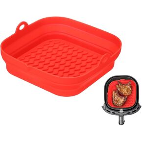 uxcell Air Fryer Silicone Liners, 8.2" Reusable Square Air Fryer Liner Pot Baking Tray Basket Bowl Oven Air Fryer Accessories for 4 to 7QT, Red