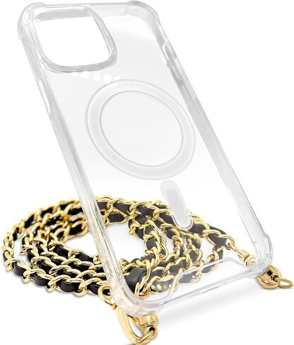 Aporia - متوافق مع Magsafe Clear Case for iPhone مع Crossbody Chain | بنيت في حزام الخطاف والكتف | متوافق مع Magsafe Wireless Charging + Design Luxury (Gold ، iPhone 15 Pro Max) in Saudi Arabia