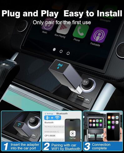Mini Wireless Carplay Adapter, Portable Carplay Wireless Bluetooth Adapter Stable Fast Wireless Connection Plug and Play No Latency Car Play Adapter for iPhone with OEM Wired Carplay Car System in Saudi Arabia