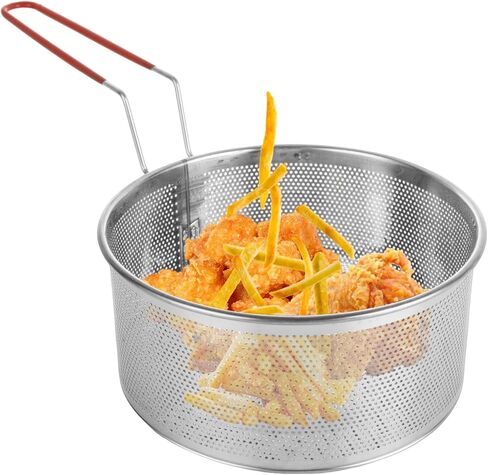 سلة مقلاة عميقة 8 × 4 بوصة ، سلة مستديرة من الفولاذ المقاوم للصدأ مع مقبض ، سلة المعكرونة للرقائق الفرنسية ، حلقات البصل ، أجنحة الدجاج والمعكرونة in Kuwait