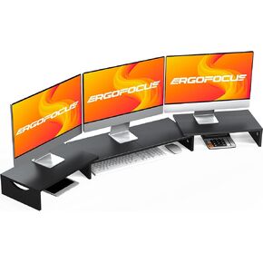 Triple Monitor Stand Riser, Extra Long Monitor Riser for 1~2~3 Monitors, Dual Monitor Stand with Length and Angle Adjustable, 3 Shelf Monitor Stand for Desk