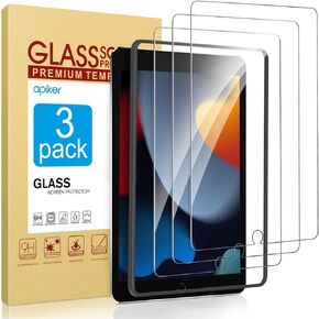 apiker 3 Pack Screen Protector for iPad 9th 8th 7th Generation 10.2 Inch, Tempered Glass Screen Protector for iPad 9 8 7 (2021/2020/2019), Easy Installation with Alignment Frame, Case Friendly