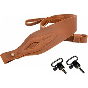 WAYNE'S DOG Leather Gun Sling Adjustable Hunting Rifle Strap with Swivels, Brown & Black