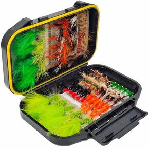Kylebooker 65pcs Fly Fishing Flies Assortment Kit Dry Wet Flies Nymphs with Fly Box