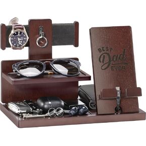 ProCase Gifts for Dad, Wood Phone Docking Station for Men, Dad Gifts From Daughter Son, Mens Nightstand Organizer, Anniversary Birthday Gifts for Dad Father Husband Him -Espresso (Engraved Word)