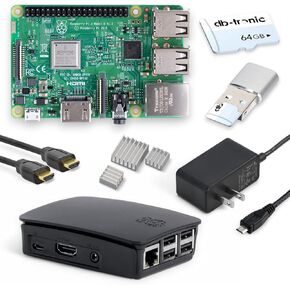 Raspberry Pi 3 B Starter Kit | Power Supply | Case | 64GB SD Card | HDMI Cable 1m | USB Card Reader | Heat Sink | Raspberry Pi 3 B 1GB RAM