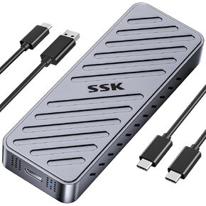 SSK NVMe SSD Enclosure, 20Gbps PCIE M.2 Enclosure SSD Case, NVMe to USB C 3.2GEN2X2, NVMe Adapter 2280/2260/2242/2230 Enclosure SSD Reader M-Key/B+M Key with LED Indicator Aluminum Alloy (Silver)