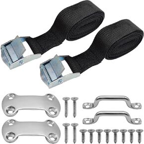 Cooler Tie Down Kit, 14 Pcs, 1"x 56"(4.7 ft) Battery Tie Down Strap with Stainless Steel Cam Buckle, Bracket and SS Screws, Fixed Straps for YETI and RTIC Coolers to Boats Luggage Belt Cars Truck Bed