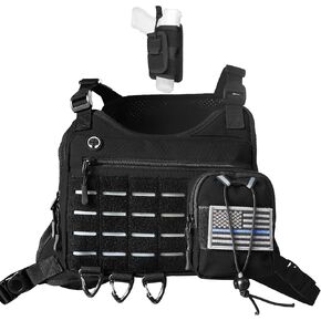 Sports Chest Bag with Pistol Holster For Men,Lightweight Front Running Vest Bag Built-In Phone Holder,EDC Travel Pack
