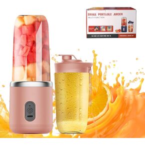 Portable Blender, Can Be Used For Smoothies And Milkshakes, Comes With A Travel Mug And Lid, USB-C Charging Cable, Portable Blender With Stainless Steel Blade (Pink)
