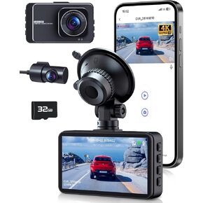 Dash Cam, 4K+2.5K Dash Cam Front and Rear, Dash Cam for Cars with APP, 3" IPS Display Car Camera, 175°+160° Wide Angle, Night Vision, 24H Parking Mode, Loop Recording