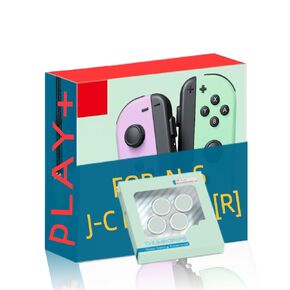 3-IN-1/Pack Joypads Controller, Wireless Gamepad for N-S Consoles, with Wrist Straps, Protective Case & Joystick Caps, Support /Dual Vibration/Motion/Wake-up/Screenshot. [Purple & Green].