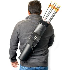 Back Arrow Quiver | Genuine Leather Arrow Holder | Traditional High-Grade Handmade Quiver for Hunting & Archery Sports | Lightweight & Comfortable | Black, (55 X 12 cm)