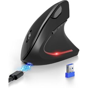 TECKNET Ergonomic Mouse, Bluetooth Wireless Vertical Mouse, Connect 3 Devices Simultaneously, 4800 DPI Rechargeable Carpal Tunnel Mouse for Laptop, PC, MacBook, iPad - Black