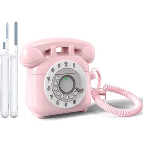 AIRSPO Compatible with Airpods 4 Case 2024 with Cleaner Kit, Retro Phone Design for AirPod 4th Generation Case Cover, Soft Silicone Shockproof Protective Case for Air Pods 4 Cases Cute (Pink)