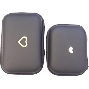Small Rectangle Case Pouch Earphone Case Pouch Hard Protective Carrying Storage Case Bag for Earphone Headphone Earbud Headset SD TF Card (Black with red Heart 2pcs)