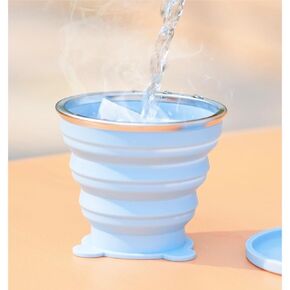 Silicone Collapsible Travel Cup with Lid, 270ml, Blue