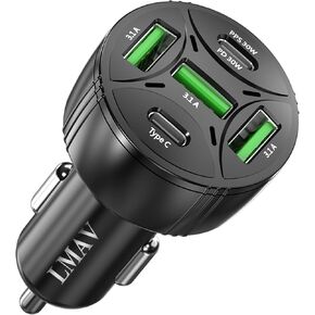 USB C Car Charger Adapter, 5 Ports 75W PD 3.0 Car Phone Charger Fast Charging Compatible with iPhone 16/15/14/13 Pro Max Series, iPad Pro, Galaxy S24/S23/S22/Note 20, Android, Pixel.