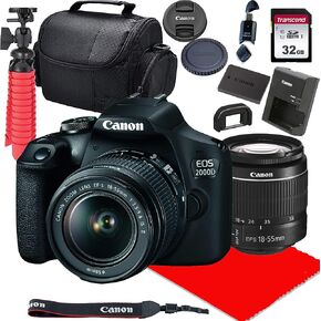 Canon EOS 2000D / Rebel T7 DSLR Camera w/ 18-55mm F/3.5-5.6 is II Lens + 32GB SD Card + More (Renewed)