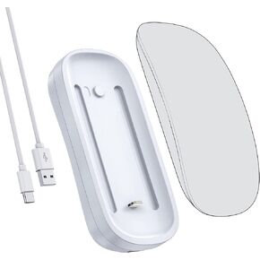 HONKID Wireless Charging Station for Magic Mouse 2, QI Mobile Phone and AirPods, Double-Sided Charging, 3 in 1 Wireless Charging Dock, USB-A to USB-C Cable Long 5ft,White