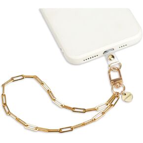 NIIIYTYB Phone Charm Strap with Gold Metal Chain Detachable Cellphone Wristlet Keychain Hands Free Anti Theft Phone Strap for Case Stylish Cell Phone Chain Wrist Strap for Women Fits All Models