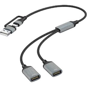 USB/Typec Male to 2 USB Female Cord Converter,USBC Splitter Y Cable(12 inch Long),Cell Phones OTG Adapter,Usb C to Usb Adapter for Mac,Xbox One Series X/S,Cell Phone,PS5,Lapt (NOT for Monitor).
