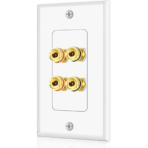 TNP Home Theater Wall Plate - Banana Plug Wall Plate, 2 Speaker Wire Wall Plate with Gold-Plated Terminals, Single Gang Audio Wall Plate, in-Wall Surround Sound Connection Plates, White