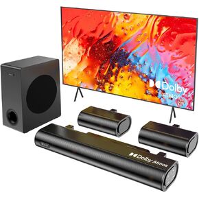Hiwill 5.1CH Soundbar for TV, Dolby Atmos Surround Sound System, 2 Rear Speakers Wired, 380W Peak Power, Home Theater Audio, Sound Bar with Subwoofer, HDMI eARC/ARC/Opt/BT, HiElite A51