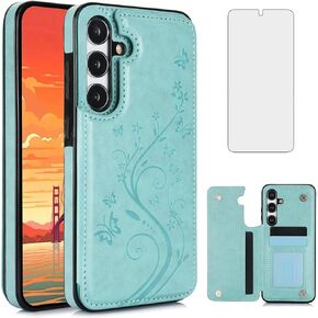 Asuwish Phone Case for Samsung Galaxy S25 Plus S25+ 5G with Tempered Glass Screen Protector Card Holder Wallet Cover Stand Flip Leather Cell Accessories S25plus + S 25 25+ SM-S936U 6.7 inch Rose Gold