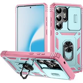 حالة من Galaxy S25 Ultra ، Slide Lens Protction Case Pracking Effice مقاومة مع حالة غلاف Kickstand لـ Samsung Galaxy S25 Ultra 6.8 "(Pink Green)