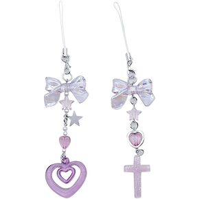GSHLLO 2 Pcs Cute Phone Pendant Bow Bead Phone Charm Phone Case Cross Charm Heart Phone Charm Keychain Mobile Phone String Charm Cell Phone Hanging Charm for Backpack Camera