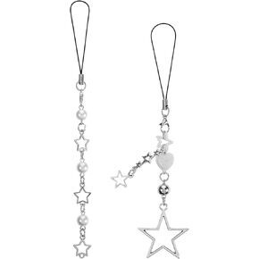 2 Pcs Cute Star Phone Charm, Phone Charm Strap Star Chain Lanyard String Camera Strap Wrist for Phone Bag Keychain Backpack Wallet