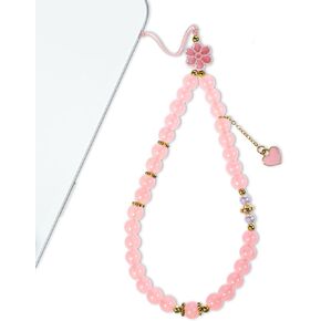 Pink Phone Charm Strap, Cute Flower Phone Charms Women Kawaii Pearl Beaded Heart Phone Wrist Strap Aesthetic Cell Phone Lanyard for Phone Case Camera