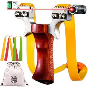 Slingshot Laser Alloy Heavy Laser Slingshot Powerful High Speed Catapult Slingshot Set stainless steel Adult Professional Hunting Slingshot with Solid Wood Handle Contains 3 rubber bands( slingshot)