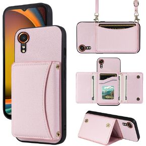 Phone Case for Samsung Galaxy Xcover 7 Wallet Cover with Crossbody Shoulder Strap and Leather Credit Card Holder Pocket Slim Flip Purse Stand Cell Accessories Xcover7 Girls Women Men White