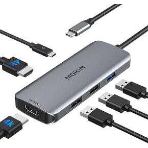 Docking Station USB C to Dual HDMI Adapter, MOKiN USB C Hub Dual HDMI Monitors for Windows,USB C Adapter with Dual HDMI,3 USB Port,PD Compatible for Dell XPS 13/15, Lenovo Yoga,etc