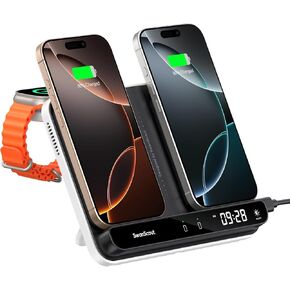 Wireless Charger for Apple Watch and Phone, Dual Phone Charger for iPhone 16/15/14/13/12/11/8/X Series, for Apple Watch 10/9/8/7/6, Ultra 2/Ultra, for AirPods 4/Pro 2/Pro/3, SwanScout 710A
