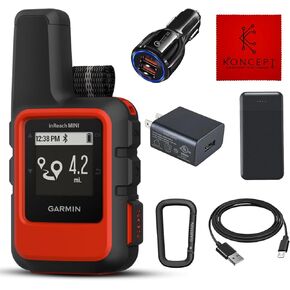 Garmin inreach Mini 2 ، التواصل الساتلي الخفيف والضغوط ، حزمة المشي لمسافات طويلة باليد مع قابس سيارة USB 15W المزدوج ، قابس USB الحائط ، ضفة محمولة 10،000mAh ، كابل USB & Carabiner (Orange)