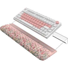 Keyboard Stand for Desktop, Floral Wrist Support for Keyboard, Anti-Fatigue Memory Foam Wrist Rest, 3-Angle Adjustable Keyboard Riser for Office Home (Black)