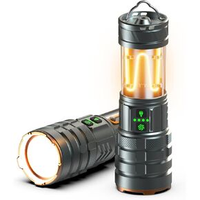 2 in 1 Rechargeable Flashlight 5000mAh All Aluminum Body Camping Lantern True 5000 Lumens Outdoor Camping Light , Zoomable LED Flash Light with Electric Lantern Failure Emergency Survival Kits