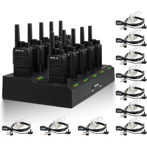 Retevis NR10 Walkie Talkies with Earpiece,Noise Canceling 2 Way Radio Rechargeable(10 Pack) with 10 Way Multi Gang Charger,Space-Efficient,Portable FRS Two-Way Radios for Business Factory Worksite