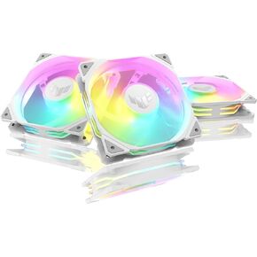 ASUS TUF Gaming TR120 120mm ARGB White Reverse Fan Blade Triple Pack 28mm Fan Frame, 2.75mm H2O Static Pressure, 76.3 CFM Airflow, Double-Layer LED Array, Flexible Side Pattern, Aura sync, PWM Fan