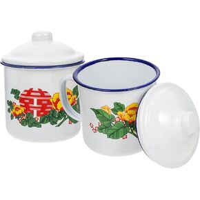 Enamel Camping Mug Enamelware Coffee Mug 2pcs: Vintage Drinking Cup Iron Camping Water Mug With Lids Tea Milk Cup 500ml Wine Mugs For Home Office Backpacking Hiking Picnic