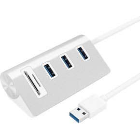 Bus-Powered USB 3.0 3-Port Aluminum Hub with SD/TF Card Reader Combo for iMac, MacBook Air, MacBook Pro, MacBook, Mac Mini, PCs and Laptops
