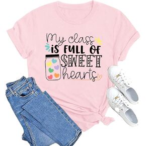 MAIHUN Teacher Valentines Day Shirt for Women My Class is Full of Sweet Hearts Tshirt Teacher Life Tee Tops
