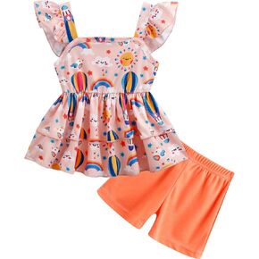 Akyzic Little Girls Summer Short Sets Kids Ruffle Sleeveless Tank Tops and Shorts Clothes Toddler Girls 2Pcs Outfits 2-7T