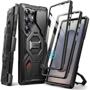Tongate Magnetic Stand for Samsung Galaxy S25 Ultra Case ، متوافق مع Magsafe ، [حماية الإسقاط العسكري] [2 الإطارات الأمامية وغطاء الكاميرا] S25 Ultra Case مع واقي الشاشة ومقطع الحزام ، الأسود