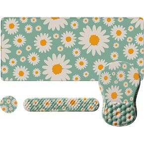 iLeadon Floral Desk Mouse Pad,Extended Large Cute Keyboard and Mouse Pad Sets for Women Desk,Non-Slip Base Full Size Desk Pad with Wrist Support+Cup Coaster for Home Office