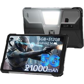 8849 Tank Pad Android 14 Tablet 10.95 inch, 21000mAh 5G Unlocked Tablet with Projector, 32GB+512GB/(2TB Expand) Waterproof Tablets for Adults, 32MP+50MP Camera/66W Charger/Camping Light/WiFi/GPS/OTG