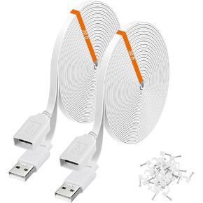 2-Pack 30ft Power Extension Cable Compatible with Wyze Cam v4,Wyze Cam Pan v3,Wyze OG,Wyze Cam v3 and v3 Pro Security Cameras - 9m Long Flat USB Male to Female Charging Cord, White